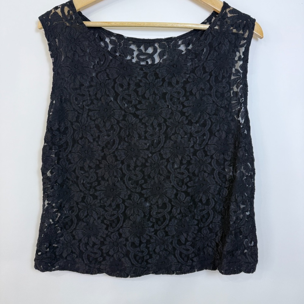 Vintage Cinema Etoile Black Floral Lace Sleeveless Top Large Whimsigoth Romantic